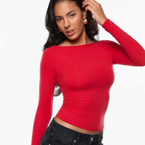 INLYRIC Women's Inbarely Ultra Long Sleeve Shirts Boat Neck Double Lined Going Out Tops Tight Fit Basic Tees