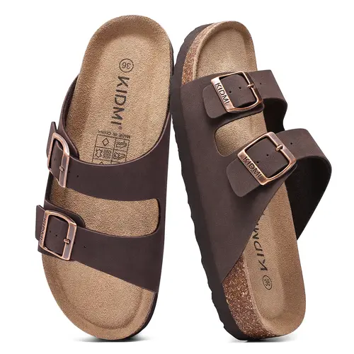 KIDMI Women's Sandals Men's Cork Footbed Casual Summer Sandals with Mild Arch Support Double Adjustable Buckle Slides for Men with Memory Foam, Lightweight Unisex No Break In Sandals