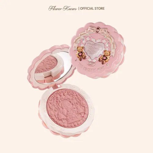 Flower Knows The Sweetie Bear Collection Silk Satin Blush, Cosmetic, Long-Lasting Gentle Powder for Soft-Focus Glow, French-Inspired Everyday Versatile Makeup, Hydrating Pastel Whimsy Soft Glam Pick, #sohochic
