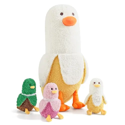 PEACHCAT 1 Mommy 19.7" Banana Duck Stuffed Animal with 3 Cute Babies Inside, 4 Pieces Plushies Toy Set Gifts for Girls and Boys #summervibes,#sohochic
