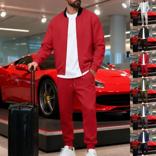 KZZ Men's 2-Piece Casual Outdoor Tracksuit - Long Sleeve Sporty Top & Track Pants, Comfortable Stylish Activewear/Sportswear Clothing for Spring Autumn, Men's Clothing Christmas Gift Athletic Sweatsuit Set, Activewear Clothing, Athletic Tracksuit,sohochic