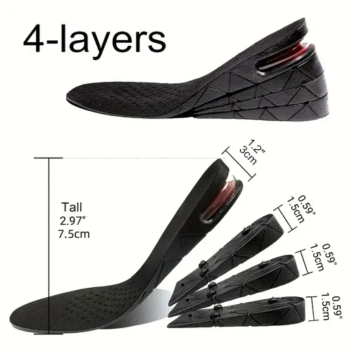 Height Increase Insoles - Adjustable 3/4.5/6/7.5cm Air Cushion Height Maximizer, EVA Material Supportive Soles for Athletic Men’s & Women’s Footwear, Active Tactical Use, Adjustible, Adjustable Comfort Elevating Insoles