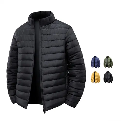 Men’s Solid-Color Chic Woven Long-Sleeve Slim-Fit Casual Jacket - Stand Collar, Hooded, Windproof, Warm, Trendy, Suitable for Autumn Winter Outdoor Wear,sohochic