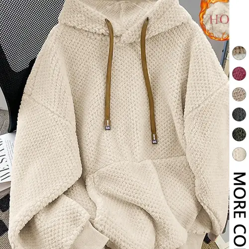 Women's Hooded Fleece Sweatshirt, Casual Sweatshirts, Soft Fabric, Long Sleeve, Plush Soft, Loose, Autumn Winter Warm Casual Wear, Cozy Daily, Comfortable and Stylish, Loose Fitting Hoodie, Fashion Hoodies, Tops, Womenswear