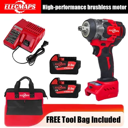 3-in-1 Cordless Brushless Impact Wrench — 450 N High-Power Tool, Ideal for Automotive Repair (Accessories Included) | DIY & Construction | Red & Black Design,toolupgrade