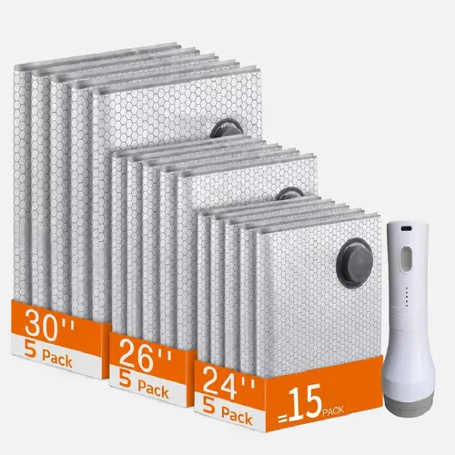 【Summer Vibes】Cordless Travel Vacuum Bag Set with Rechargeable Air Pump - 15-Pack Space Saving Storage Bags, Airtight Resealing Sealed Organizers for Luggage, Sturdy Lightweight Clothes Storage Solution, Vacuum Bags For Travel