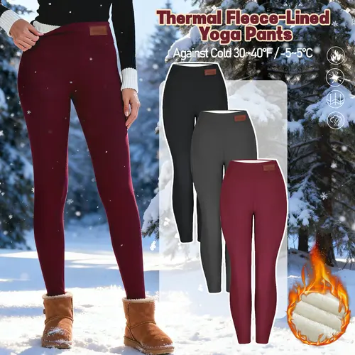 Women's Chic Athletic Thermal Pants - Plain High-Waist Stretchy Slim-Fit, Preppy Sherpa Fleece-Lined Full Length Warmer Leggings tiktokshopbacktoschool,back to school,back to school haul,sohochic