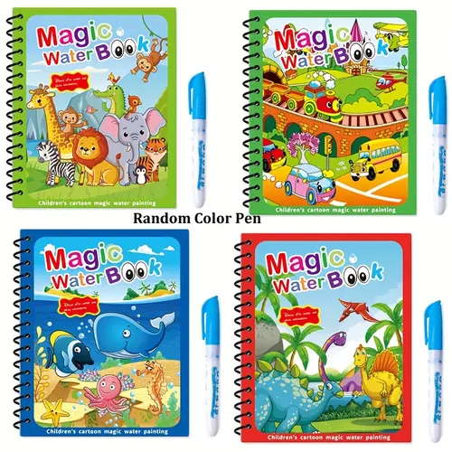 4-Pack Reusable Magic Water Coloring Books for Toddlers - Mess-Free Doodle Pen & Board Set, Portable Art for Kids, Toddler Learning Activities, Cars & Numbers Fun, Mini Travel Educational Toy Gifts for 3-6 Years Old