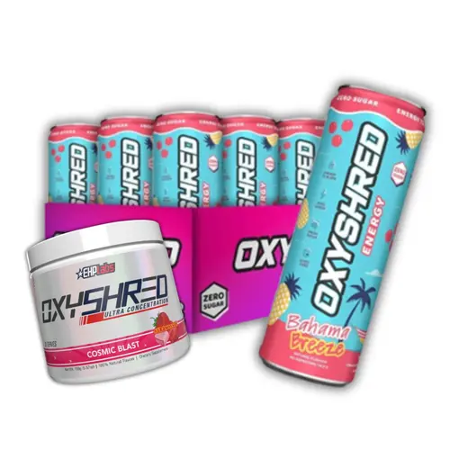 OxyShred Energy Beverage + Ultra Powder Bundle, RTD Cans + Sport Pre-Workout Powder, 0 Sugar, Vegan Clean Boost, Gluten-Free for Clean Workouts, Focus Support Combo