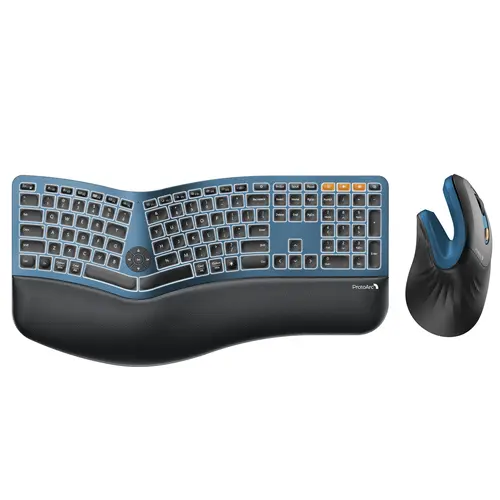 ProtoArc EK01 Plus & EM11 NL Wireless Silent Ergonomic Keyboard and Mouse Set, Rechargeable Backlit Full-Size, Dual Bluetooth, PC Accessories, Desk Accessory, Ergonomic Precision Fit Keyboards