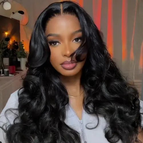 Sunber Loose Wave Layered Cut Slight Yaki Straight 13x4 HD Transparent Lace Front Wigs Pre Bleached Glueless Human Hair Wigs Tiny Knots With Drawstring Ready To Wear Natural Black For Blackwomen Wigs SoHoChic TikTokShopBackToSchool
