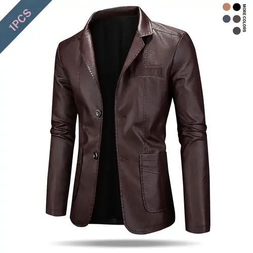 Men's Classic Fitted Plain Button-Collared Jacket - Polyester Lining, Fall-Winter Casual Street Outerwear, S, M, L, XL Regular Sizes