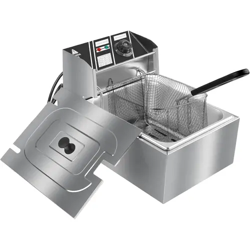 Electric Deep Fryer, 6L (10.5qt) Stainless Steel Single Tank with Fryer Basket, 2500W 110V Countertop Model with Lid & 60°C to 200°C Temperature Control for Home & Commercial Use,sohochic