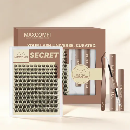 MaxComfi Secret Eyelash Clusters Kit, Waterproof & Long-Lasting Individual Lashes with Super Soft Thin Band, Natural Lash Clusters for Beginner-Friendly DIY Application, Individual Lashes Kit