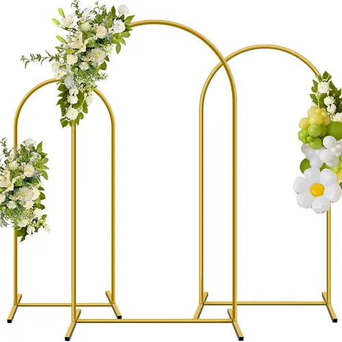Metal Arch Backdrop Stand, Set of 2(6FT+7.2FT)/ Set of 3 (6/6.6/7.2 ft) Wedding Arched Frame , Stable Arched Background Stand for Wedding, Baby Shower, Birthday Party, Photography, Gold