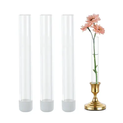 Glass Bud Vases for Flowers: 3pcs Clear Vases for 22mm Candlestick Taper Candle Holders with Silicon Case for Tablescapes Weddings & Home Decor