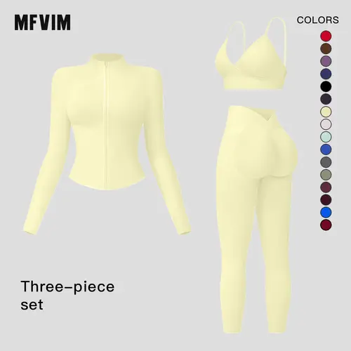 MFVIM Women's 3-Piece Trending Fashion Apparel Tracksuit Set - Solid Criss Cross Crop Tank Top, High Waist Leggings, Zip Up Crop Jacket - Breathable Women's Fashion Gym Workout Apparel Jackets for Yoga, Gym, Casual Spring Wear,sohochic