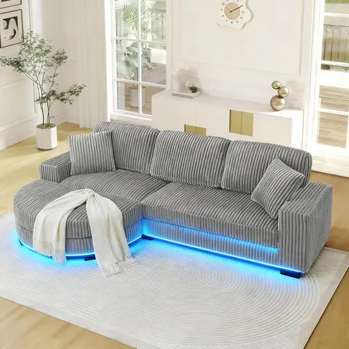 Niccae Stylish Foam-Filled Convertible Sofa Bed - Durable Hardwood Frame, Adjustable Recliner, 2 Pillows, Light Strip, Shipped in 3 Packages, Comfortable Durable Detachable Dual Purpose Sofa Sets, Couch for Living Room, Indoor Furniture, Comfortable Sofa,