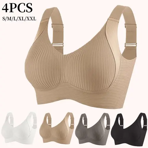 EssElegance FZ 1/2/3/4PCS Women's Solid Wireless Bra, Comfortable Breathable Push Up Bra, Womenswear Lingerie for All Seasons, Basic Minimalist