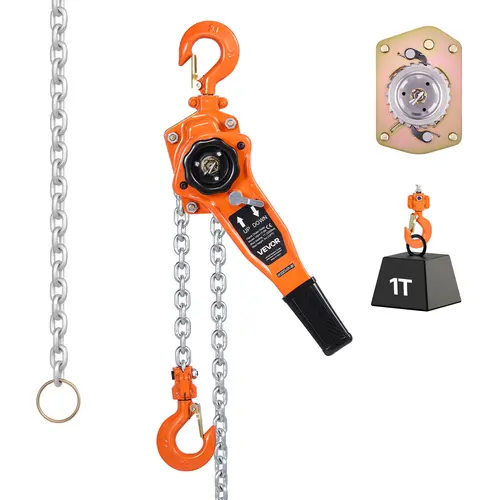 VEVOR Manual Lever Chain Hoist, 1t Capacity Heavy Duty Come Along Tool, 10 ft Galvanized G80 Alloy Steel Chain, Dual Pawl Brake, 360° Rotating Hooks, Lever Handle Eases Effort, Corrosion-Resist for Heavy Lifting, Warehouse, Engine Parts Maintenance,toolup