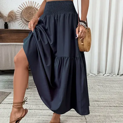 Women's Floral and Solid Casual Skirt, High Waist Long Skirt with Pockets, A-Line Hem, Spring & Fall Fashion, Daily Wear
