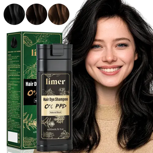 Limer 6-in-1 PPD-Free Hair Dye Shampoo - Ammonia-Free, Gentle Haircare, Anti-Gray Semi-Permanent Plant-Based Botanical Color, Adults-Focused, Natural Black, At-Home Easy Application, Gray Coverage,sohochic