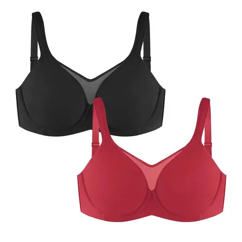 HSIA Cool Cardi Comfort Floral Print Bra Plus Size Underwire Smoothing No Padding Wide Strap Full Coverage Unlined Minimizer T-shirt Bra 2 Pack