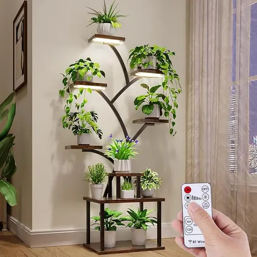 Plant Stand Indoor with Grow Lights - 8 Tiered Tall Indoor Plant Display Shelf, 61" Corner Indoor Plants Rack, Metal Plant Flower Holder for Living Room, Patio, Balcony #Summervibes