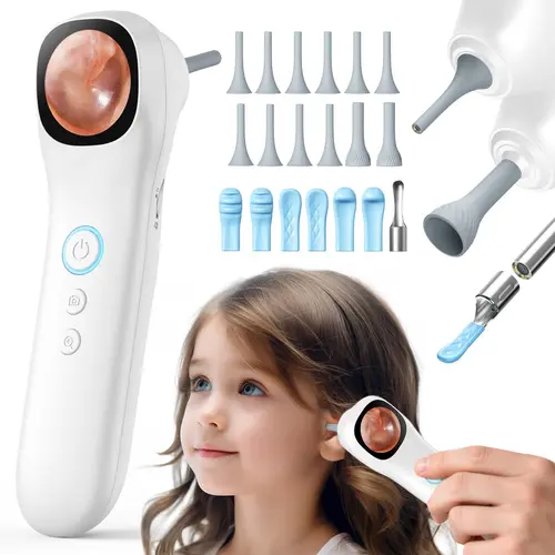 [Back to School] 5-in-1 Silicone Gentle Daily Electronic Smart Detector, 1080P HD Camera with Light & IPS Screen, 12 Soft Tips for Ear Wax Removals, Nose, Skin & Teeth (Safe for Adults & Kids),sohochic