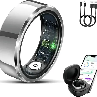 Unisex Smart Ring, Durable Wearable Device for Health Tracking with SpO2, HRV & Sleep Monitor, 5ATM Waterproof, 7+ Day Battery, No Subscription Fee, Wearable Devices
