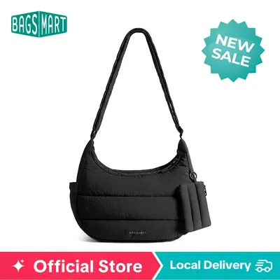 BAGSMART Women's 2 Size Puffer Shoulder Bag Lightweight Fluffy Crossbody Hobo Handbag Puffy Pouch Versatile Stylish Curve Tote Bag S L Sizes sohochic