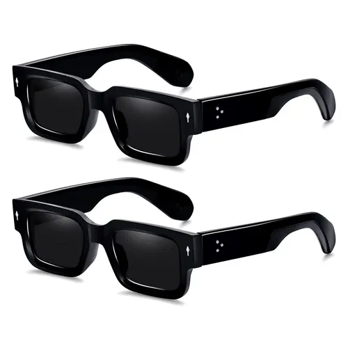 EUNOIALENS Unisex Style 2PCS Chunky Rectangle Full Rim Plastic Bold Frame Sunglasses - UV400 Protection, Standout Beach-Themed, Shared Wear, Men's Accessories, Ideal for Casual Outings & Beach Days, Womens Sunglasses