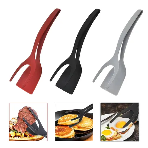 2-in-1 Silicone Shovel-Tweezers Tong, Sturdy Non-Sticky Kitchen Cooking Accessories - Tweezer Egg Lift, French Toast Lift Multifunctional Utensil for Home Kitchen