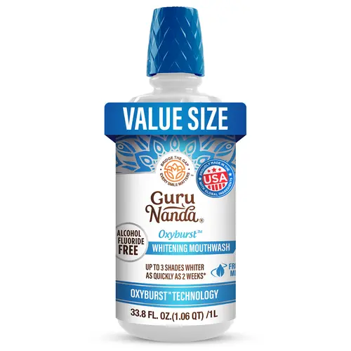 GuruNanda Oxyburst Whitening Mouthwash – Alcohol & Fluoride Free, with Hydrogen Peroxide & 7 Essential Oils, Wild Mint, 1 Liter/33.8 fl oz