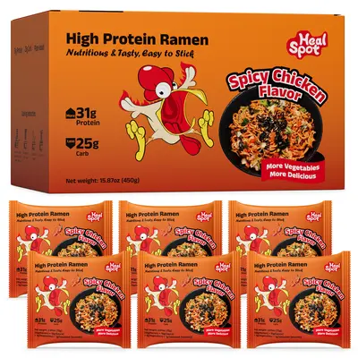 Healspot Upgraded High Protein Dry Ramen - 31g Plant-Based Protein, Non-Fried, Low Fat, Low Carb, Non-GMO, Spicy Chicken Flavor, for Hot Pot or Sesame Sauce, Ideal for Spicy Food Lovers, Spicy Food Lover