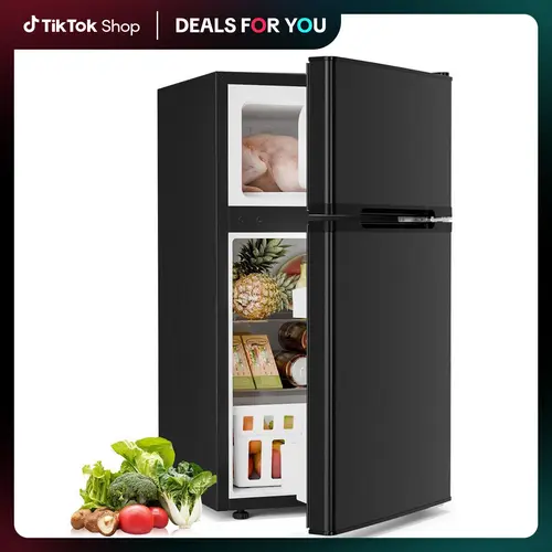 Kismile 3.2 Cu Ft 2-Door Compact Refrigerator with Freezer, Fridge Drawer, Adjustable Shelf, Thermostat – Silver for Bedroom, Office, Two-Door Mini Freezers