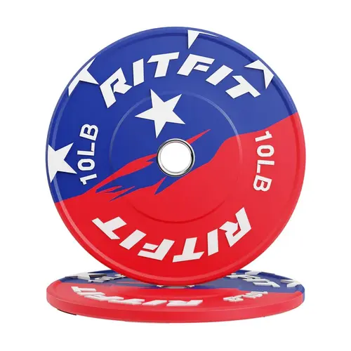 RITFIT 2-Inch Olympic Bumper Plates - Patriotic Color Cylindrical Unisex Strength Trainer, Rubber Home Exercise Equipment, Home Gym & Weight Training Gym Accessory