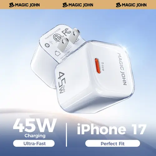 MAGICJOHN 45W USB-C Fast Charger Block - Mobile Portable Charger for iPhone 17/16/15 Pro Max/Air, Compact Travel-Friendly Mini Power Adapter