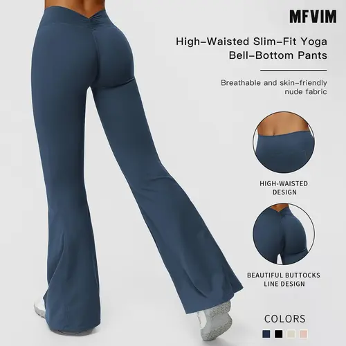 Women's Solid Flare Leggings, High-Waisted Tummy Control Yoga Pants in Breathable Nylon Spandex for a Sporty Chic Look,travel essentials,camping essentials, All Seasons