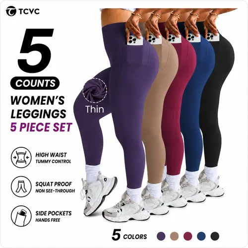 TCVC High Waist Black Leggings with Pockets, Tummy Control, Non-See-Through & Butt Lifting Yoga Pants, Versatile High-Waist Yoga Pants - Gym, Running & Daily Wear, Perfect for All Seasons Outfits Casual