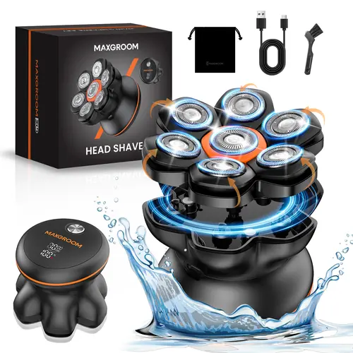 MAXGROOM Head Shaver for Bald Men, Waterproof Electric Razor with 7D Floating Heads, Close Smooth Shave, Magnetic Detachable Blades, Long Battery Life, Dual-Speed Power, Wet/Dry Shave, Gifts for Men,father'sdaygifts,summerhairstyles