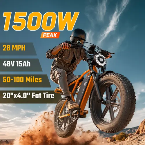 【TST Ebike】Summervibes Electric Bike Peak Power 1500W Full Suspension Top Speed 28 MPH 50-100 Miles Range 48V 15Ah Removable Battery 2-Seater Design LED Headlights 20Inch All-Terrain Fat Tires UL2849 Certified Max Load 450 pounds Light off-road Ebike, 12