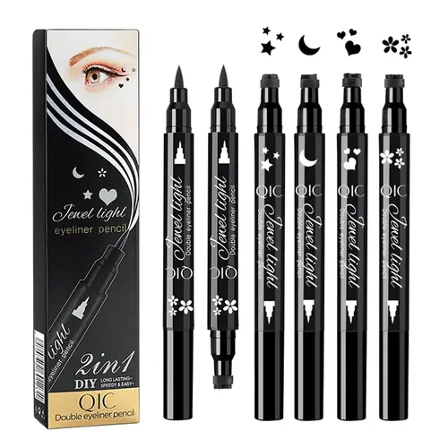 2-in-1 Dual-Head Eyeliner Pen with Winged Eyeliner Stamp, Dark Smudge-Proof Waterproof Quick-Drying Liquid Liner for Easy Eye Makeup & Cat Eye Looks