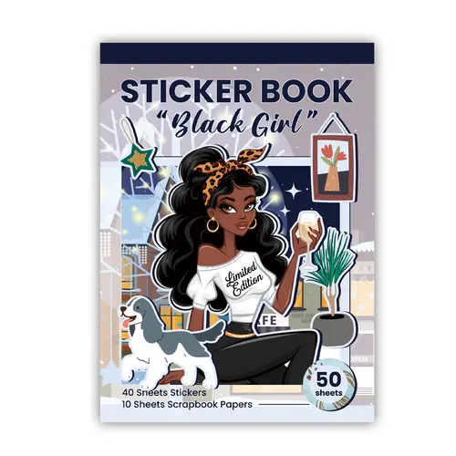 Melanin Black Girl Ultimate Lifestyle Kit (50 Sheets/480 Pcs) Colorful Scrapbooking Stickers - 22×15 cm Per Sheet, Hand-Drawn Designs, Afro-Aesthetic Reusable Waterproof Premium Craft Paper for Journals, Scrapbooking