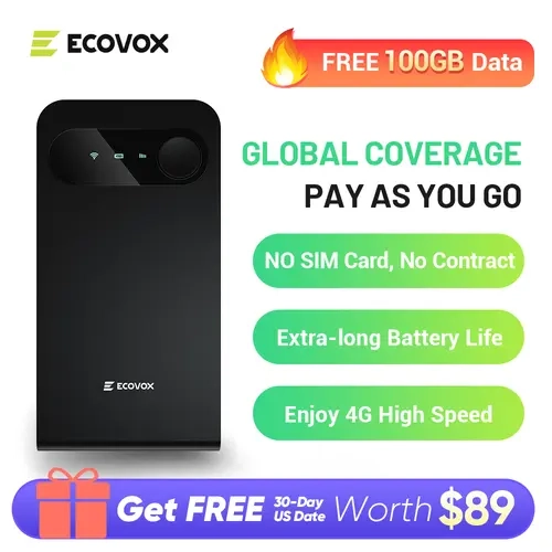 【Free 100GB of US Data】ECOVOX 2025 Global Portable WiFi Hotspot | No SIM Card Needed, Pay As You Go Works Across USA, Europe, Asia, Latin America, Africa | Ideal for Car, RV & Travel tiktokshopspringglowup SummerVibes, Wifi Pocket, Wifi+100Gb Us, Mobile,