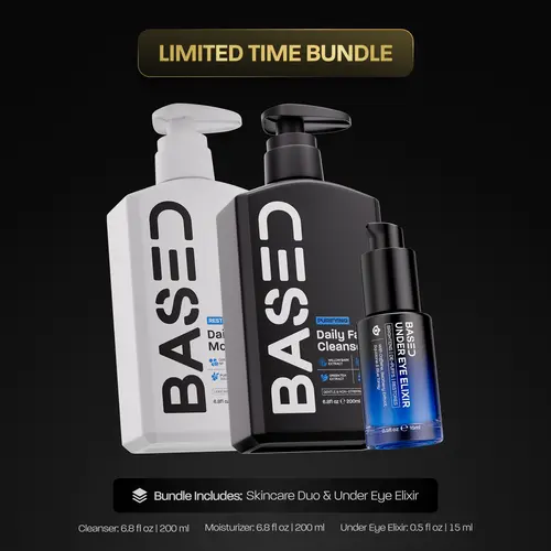 BASED Essential Skin Set | Under Eye Elixir, Daily Cleanser, Daily Moisturizer | Simple, Effective, BASED.