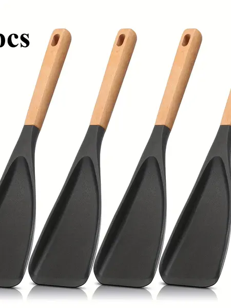 Kitchen Utensil 4-Piece Heat-Resistant Nonstick Grill Spatula Set - 100% Food Grade Silicone Spatulas & Turners, Sturdy Durable, 446°F/230°C Tolerance, Wide Mouth Design, Easy-to-Clean, Egg/Fish Lifting Control, Pan/Grill Compatible, Mother’s Day Gift