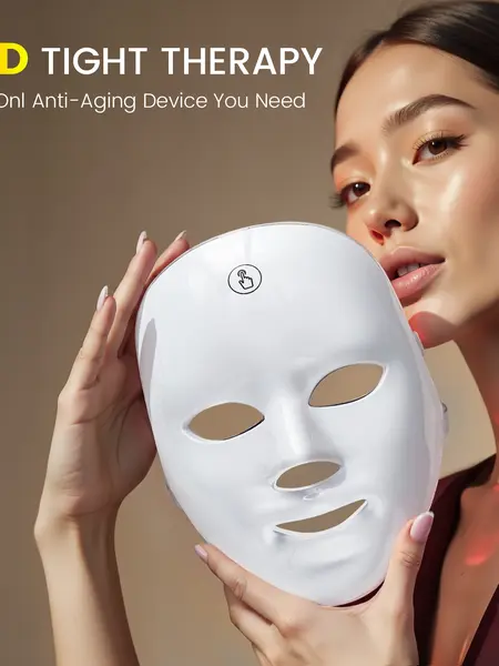 SHMHE Red light therapy mask, 7-color LED photorejuvenation mask, daily care photorejuvenation, wireless charging, ideal gift for women, autumn and winter skin care facial care gift