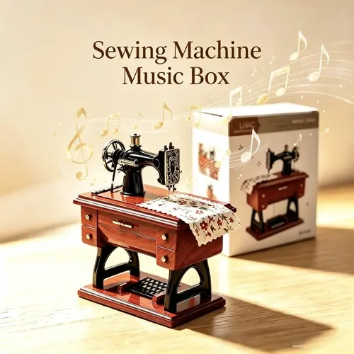 Retro Plastic Sewing Machine Clockwork Music Box - Battery-Free Saves Clutter, Drawer-Play Music, Smooth Finish, Safe Edges, Delicate Moving Parts, Home Decor, Gift Idea for Mothers, 2 Classic Tunes Soothe Busy Days