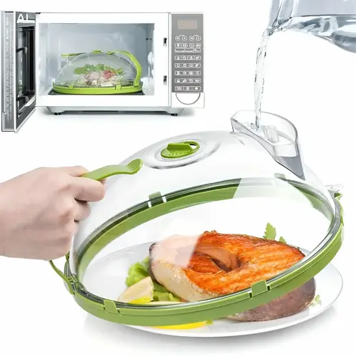 UFORU 10-in Sturdy Insulated Plastic Microwave Splatter Cover with Water Steamer - Microwave Safe Food Dome, Kitchenware Accessory for Oven